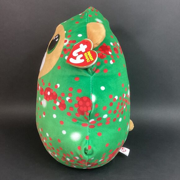 TY Squishy Beanies Everett - Puppy Dog Christmas - With Tag - Tan/Green w/Spots - Picture 2 of 8